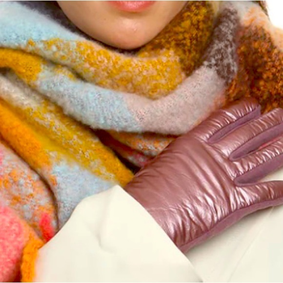 🩷LOVEisWARM PUFFER 🌸Iridescent Pinky Mauve Knit Cuff Gloves🩷 - Picture 10 of 12